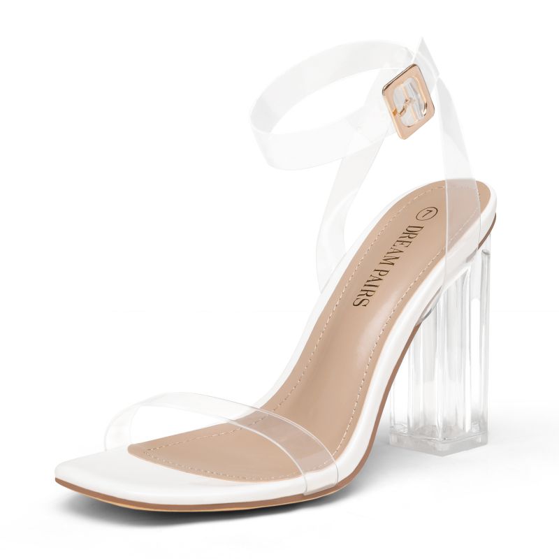 Square Toe Clear Chunky Heel Sandals-dreampairs